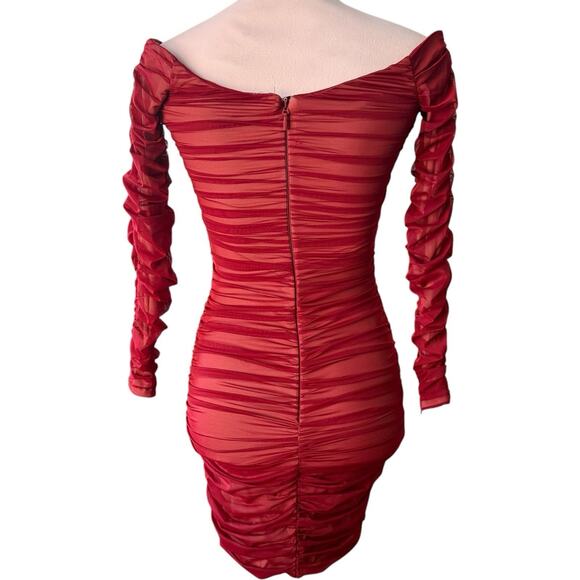 HOUSE OF CB Wine Stretch Tulle Dress Size XS - Picture 10 of 12